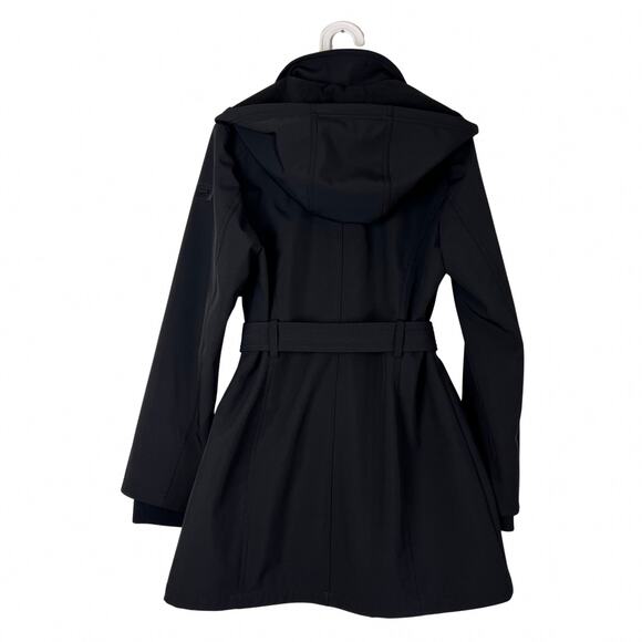 DKNY Black Hooded Belted Coat Women’s Medium Softshell Trench Jacket - Picture 6 of 8